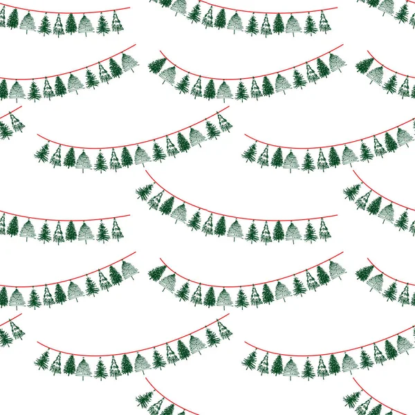 Modèle Sans Couture Décoration Noël Partir Guirlandes Croquis Arbres Noël — Image vectorielle