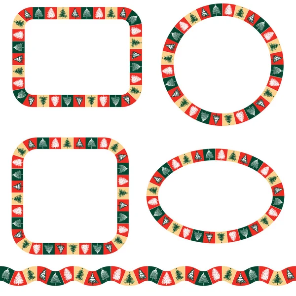 Conjunto Varios Bordes Decorativos Bocetos Árboles Navidad Abstractos — Vector de stock