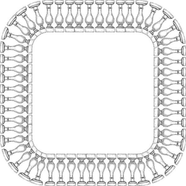 Векторна Квадратна Рамка Ескізів Архітектурна Деталь Балюстрада — стоковий вектор
