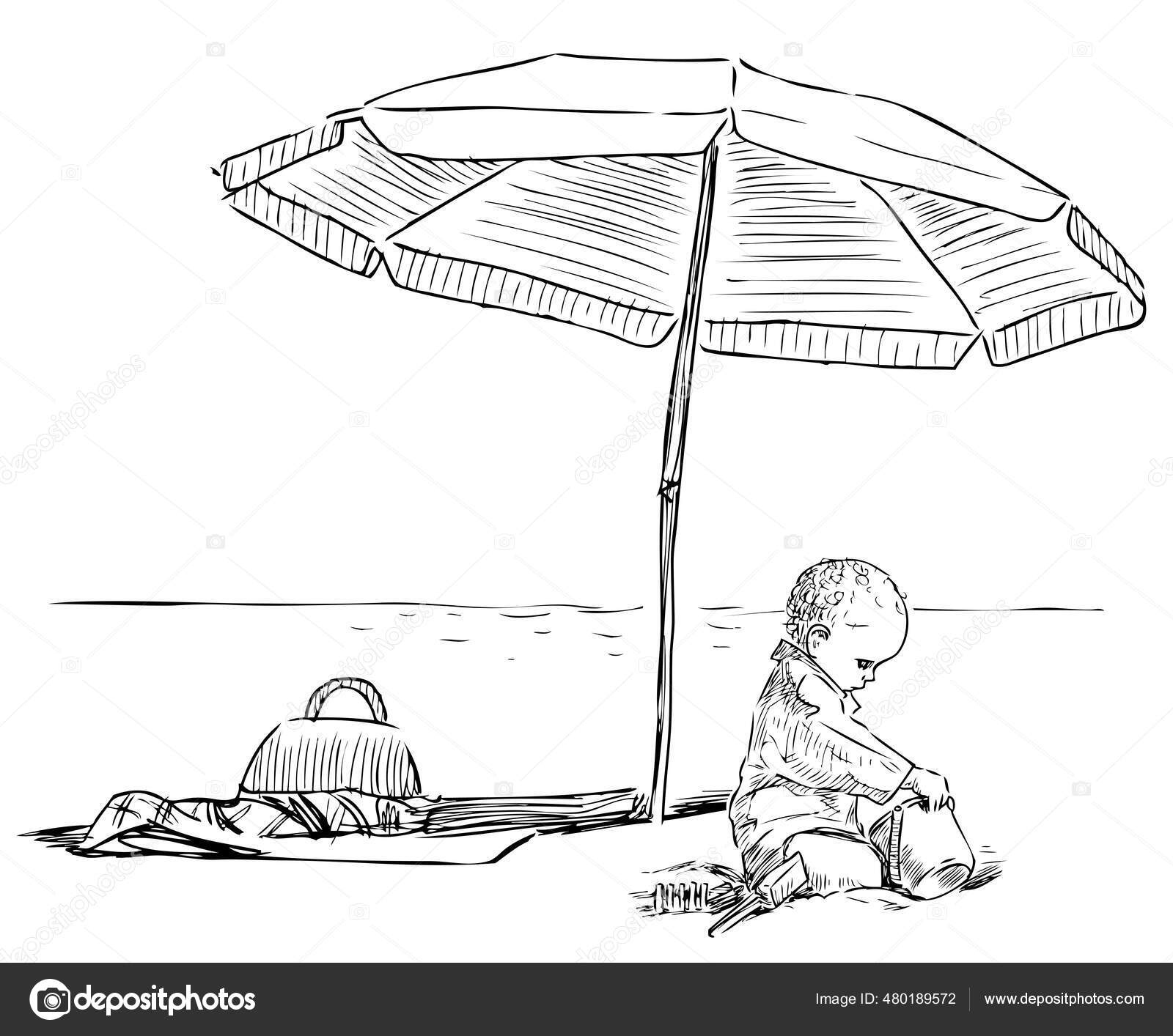 Beach Umbrella Sketch Sun Protection Summer Stock Vector (Royalty Free)  2263251233 | Shutterstock