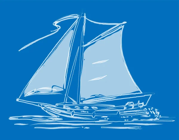 Vector Outline Watercolor Drawing Sailing Boat Sea — Stockvector