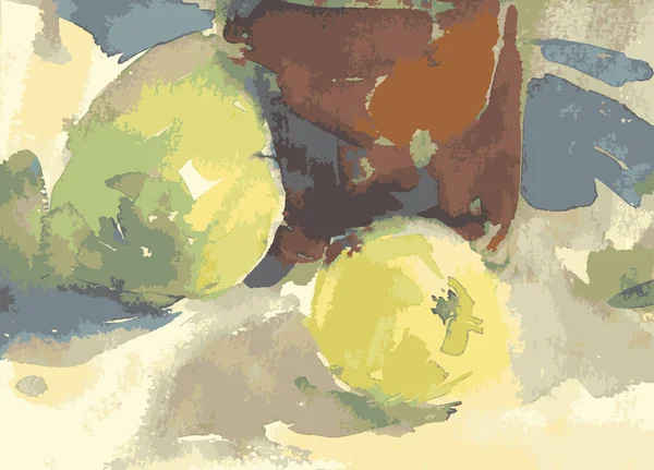 Image Vectorielle Aquarelle Nature Morte Avec Pomme Jaune Poire Pot — Image vectorielle