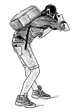 Fotoğraf makinesiyle fotoğraf çeken genç bir fotoğrafçının serbest çizimi.