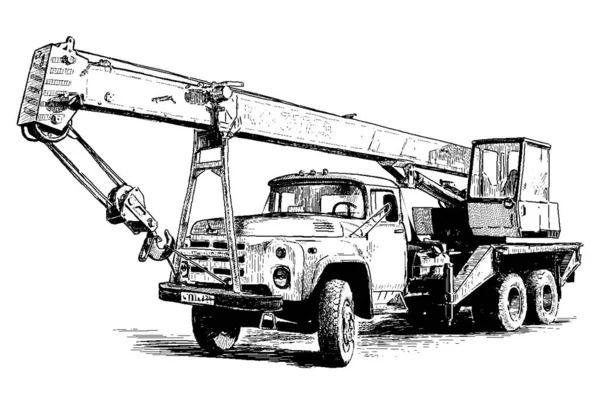 Вільне Креслення Мобільного Будівельного Крана Важкій Вантажівці — стоковий вектор