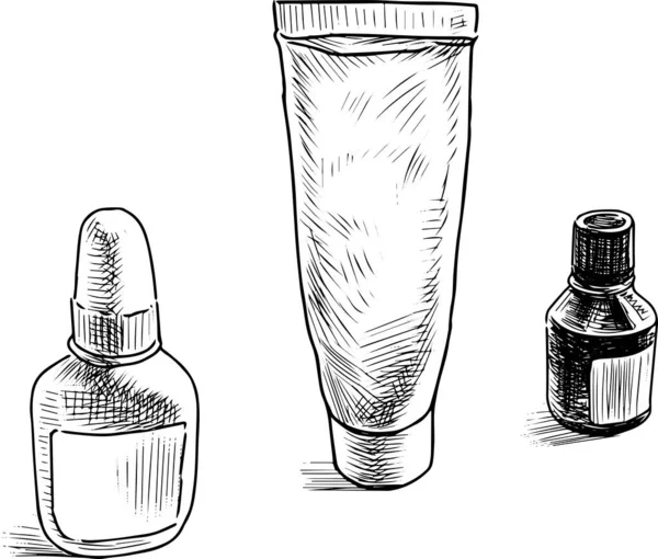 Tüpün merhem ve ilaç çözeltisi şişeleriyle ana hatlarını çiz