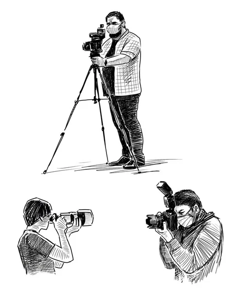 各种摄影师在照相机上拍照的照片 — 图库照片