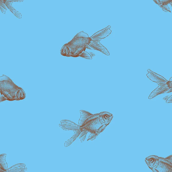 Безшовний Фон Ескізів Плавучих Золотих Риб — стоковий вектор