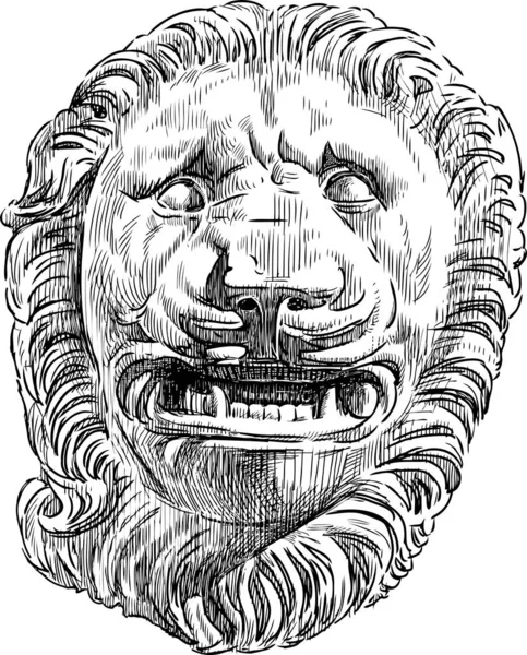 Esquisse Détails Architecturaux Vintage Forme Tête Lion Grognant Sur Vieux — Image vectorielle