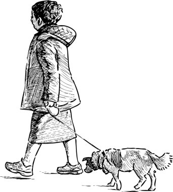 Woman with her dog clipart