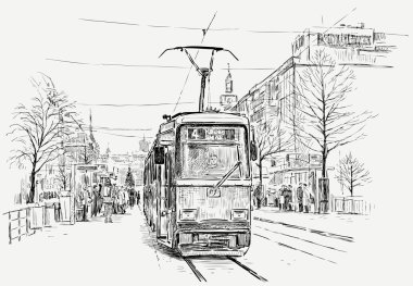 büyük bir şehirde tramvay