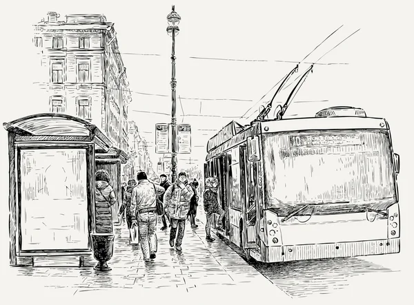 Тролейбусної зупинки у великому місті — стоковий вектор