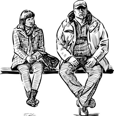 Couple on a bench clipart