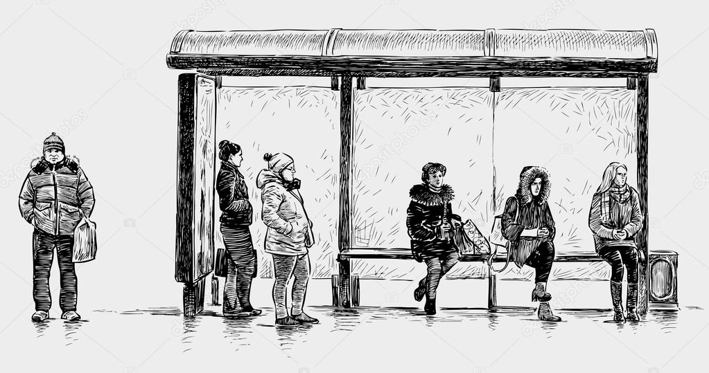 Persons on a bus stop