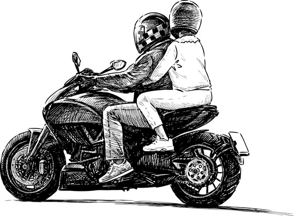 Paar op een motorfiets — Stockvector