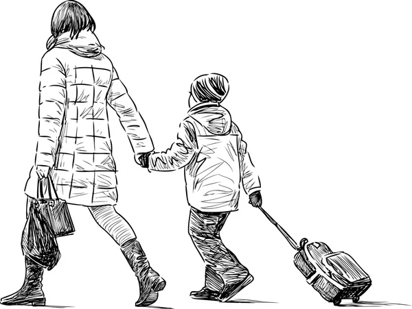 母亲带着儿子去散步 — 图库矢量图片