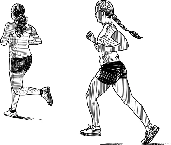 Chicas corriendo — Vector de stock