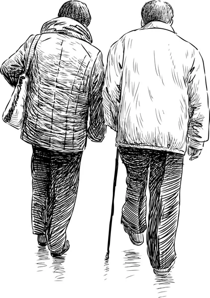 Eldrly couple on a walk — стоковый вектор