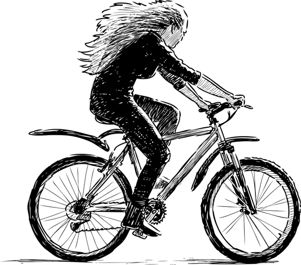 Chica montando una bicicleta — Vector de stock