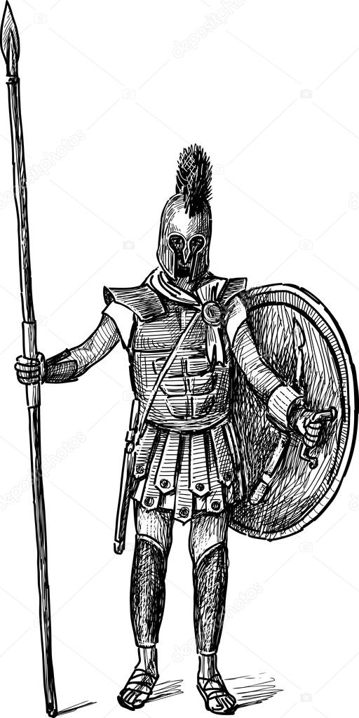 Greek warrior drawing Ancient greek warrior — Stock Vector