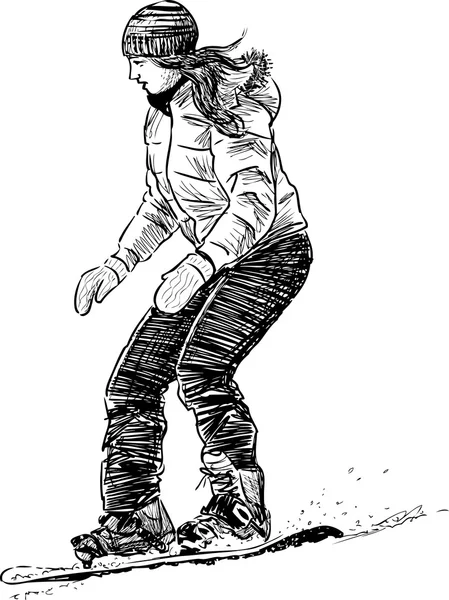 Bir snowboard kız rides — Stok Vektör