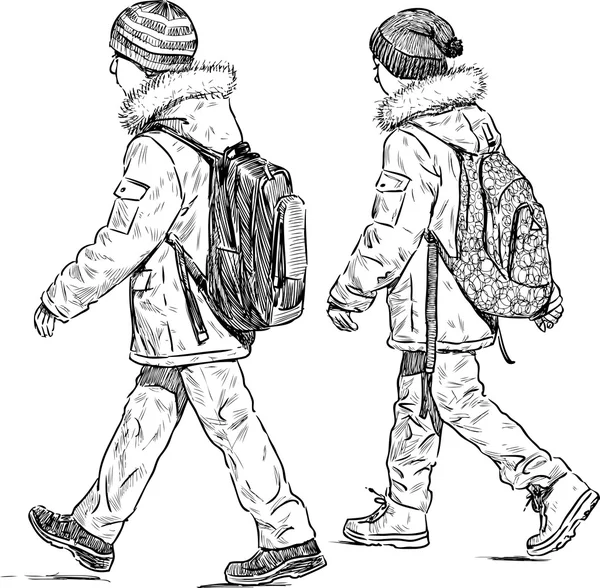 Niños de la escuela secundaria caminando — Archivo Imágenes Vectoriales