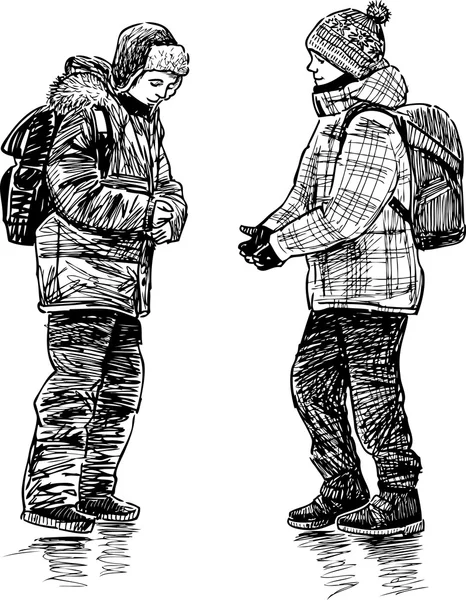 Deux écoliers parlent — Image vectorielle