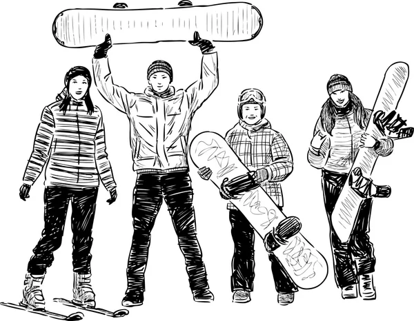 Deportes adolescentes en el invierno — Vector de stock