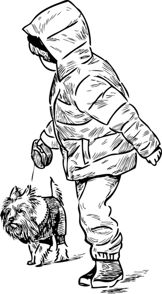 Çocuk ve köpek bir yürüyüş — Stok Vektör