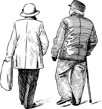 elderly couple strolling clipart