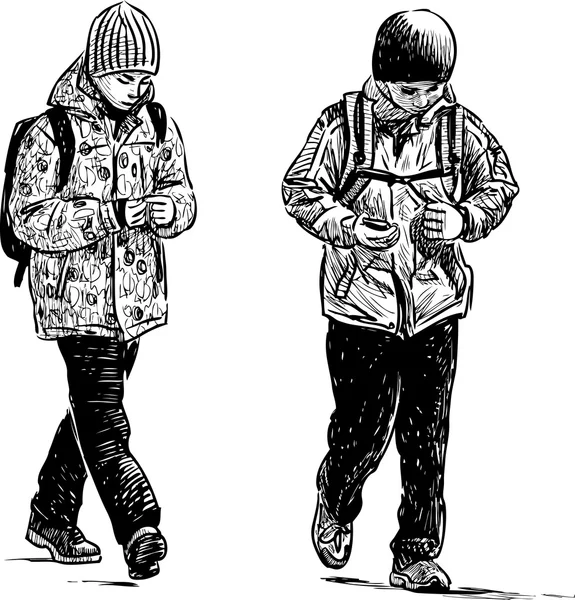 Schoolchildren on a walk — Stock Vector