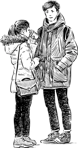 Jeune couple en promenade — Image vectorielle