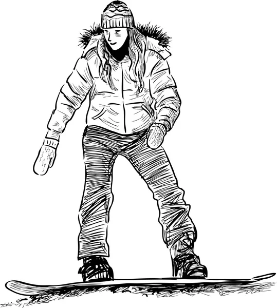 Joven chica en un snowboard — Vector de stock