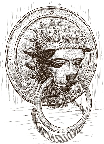 Maçaneta da porta em forma de uma cabeça de leão —  Vetores de Stock