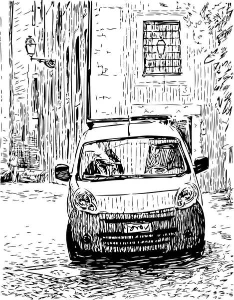 Vieille voiture dans la vieille ville — Image vectorielle