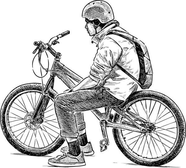 Obosit biciclist odihnă — Vector de stoc