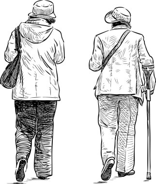 elderly women on a stroll clipart