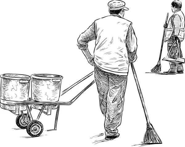 Street sweepers working — Stock Vector