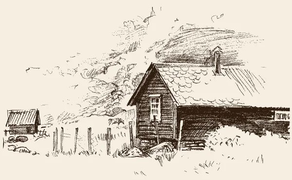 Эскиз старого деревенского дома — стоковый вектор