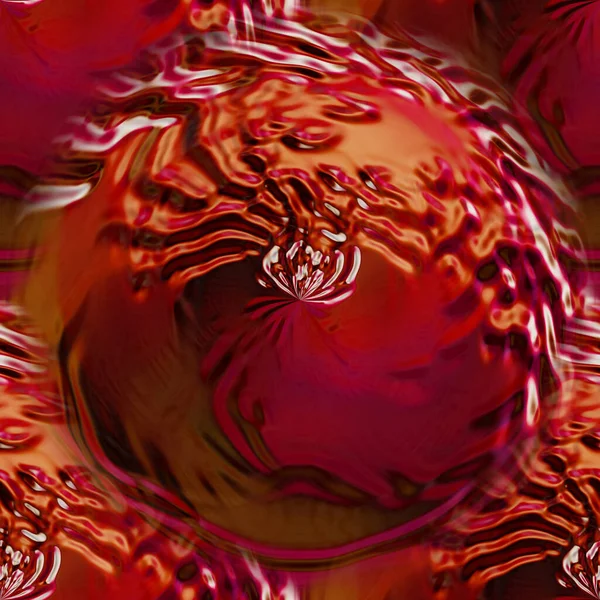 Yuvarlak dokuları olan kusursuz kırmızı arkaplan. Düz çizgileri olan güzel dalgalı soyutlama. Sıvı cam üzerinde soyut daireler.