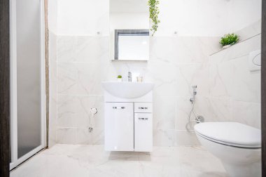 Bir dairede yenilenmiş bir banyo..