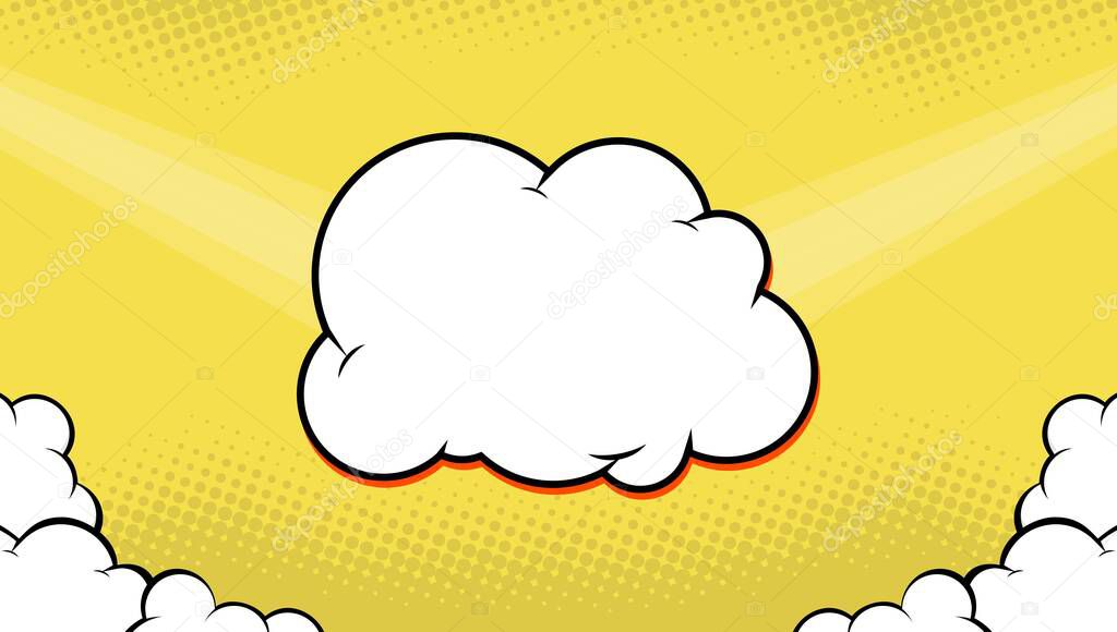 Pop art comic background with cloud and dot halftone. Cartoon Vector Illustration 