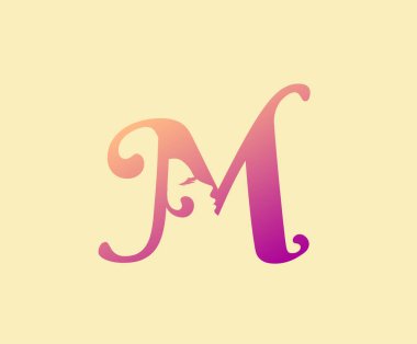 Beauty Letter M Logo Simgesi. Mektupta güzel bir kadının yüzü var. Güzellik salonu, masaj, dergi, kozmetik ve kaplıca için soyut tasarım konsepti.  