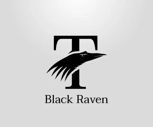 Letter Crow 디자인 Black Raven Initial Vector Illustration Design — 스톡 벡터