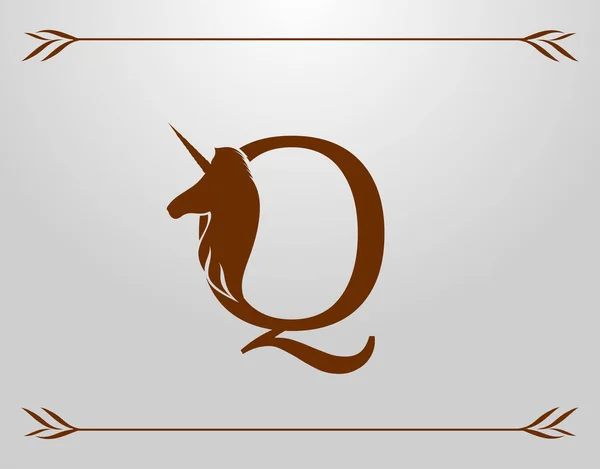 Huruf Kapital Dengan Unicorn Royal Logo King Stallion Jump Ikon - Stok Vektor
