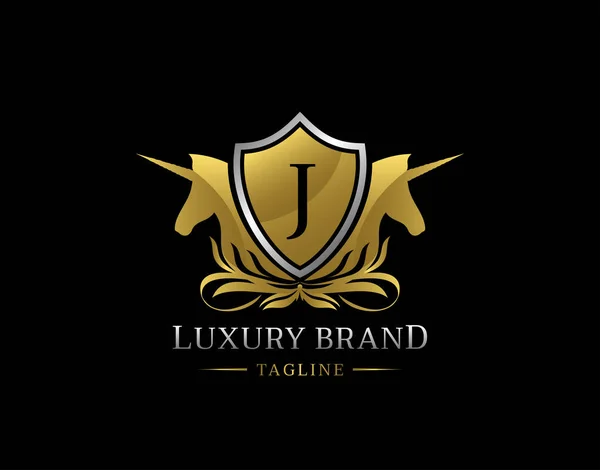 Logo Unicornio Real Con Letter Diseño Elegante Insignia Del Escudo —  Fotos de Stock