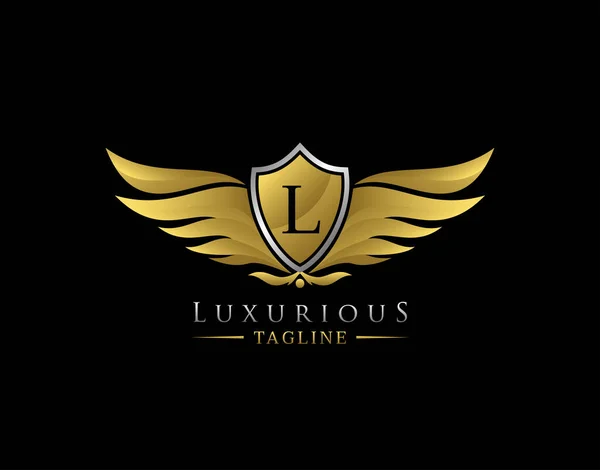 Logotipo Asas Luxo Com Letra Projeto Elegante Distintivo Escudo Ouro — Fotografia de Stock