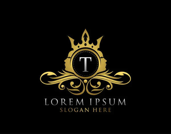 Royal Beauty Logo Med Brev Lyx Guld Blommig Emblem Med — Stockfoto