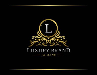 L harfli lüks butik logosu. Zarif Altın Rozet Salon, kaplıca, kozmetik, Butik, Mücevher.