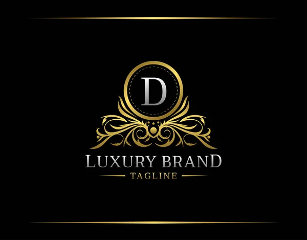 Luxe Boutique Logo Met Brief Elegante Gouden Badge Met Bloemvorm — Stockvector