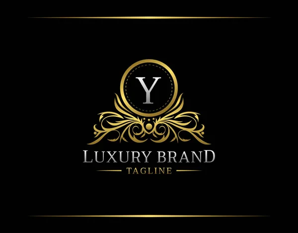 Logo Boutique Luxe Avec Lettre Élégant Insigne Doré Avec Forme — Image vectorielle